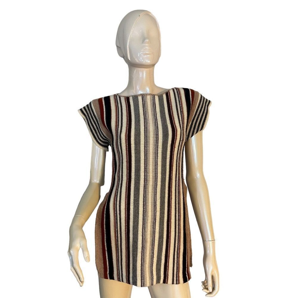 Vintage Striped Knit Shirt with Side Split Hem